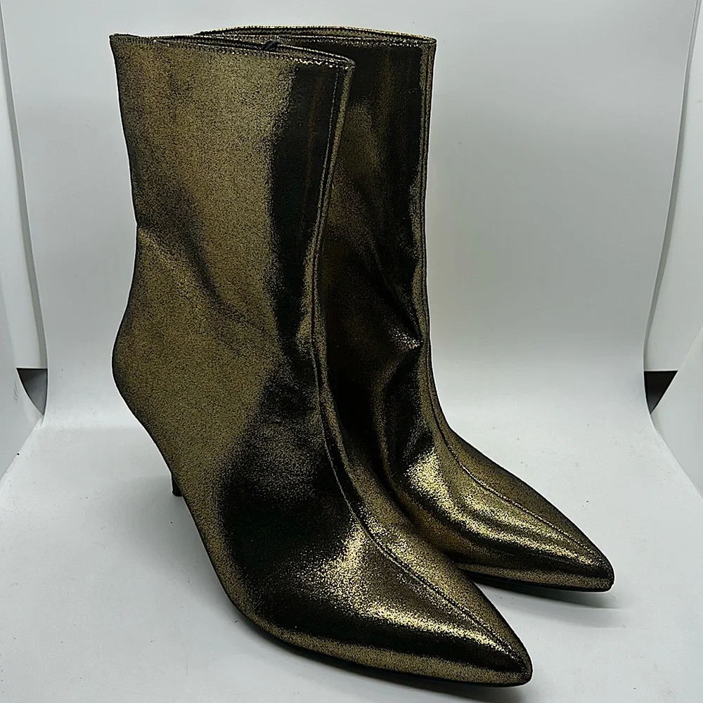 Zara NWT Dazzling Gold Stiletto Heel Ankle Booties Boots Shoes **Sz 37/US 6.5** - Picture 1 of 7